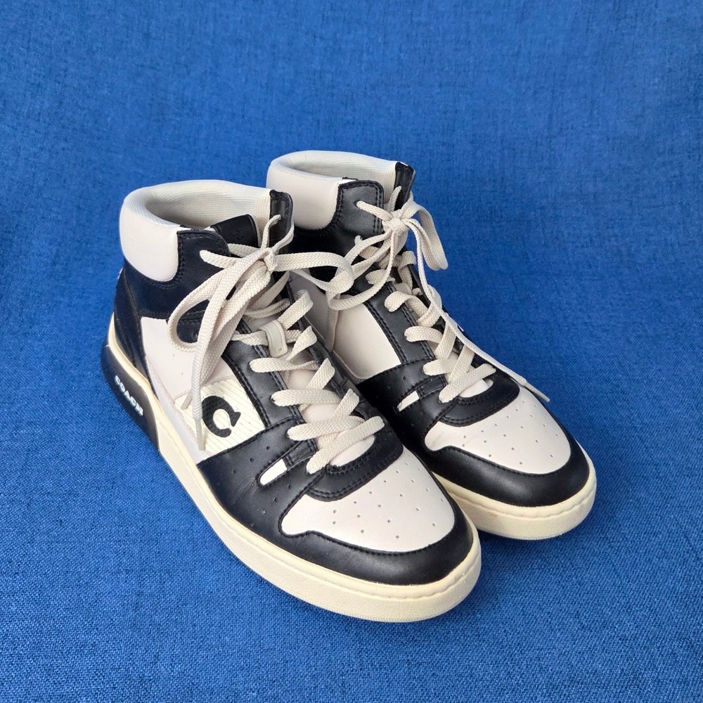 Coach Citysole High Top Leather Sneakers - Black & White Size 9.5 - Picture 2 of 6